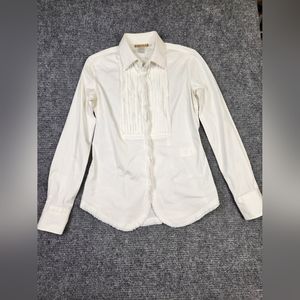 Axels Shirt Womens Size 42 Medium? Pleated Front White  Button Up Long Sleeve